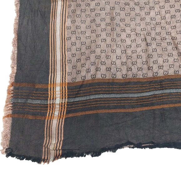 Gucci Vintage Brown Dual-Tone Monogram Orange Stripe Reversible Shawl Wrap Scarf - Picture 8 of 16